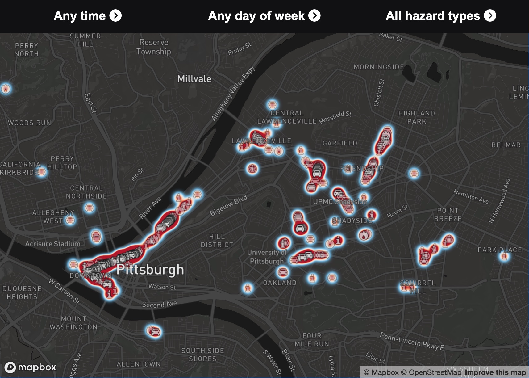 Screenshot of the hazard map